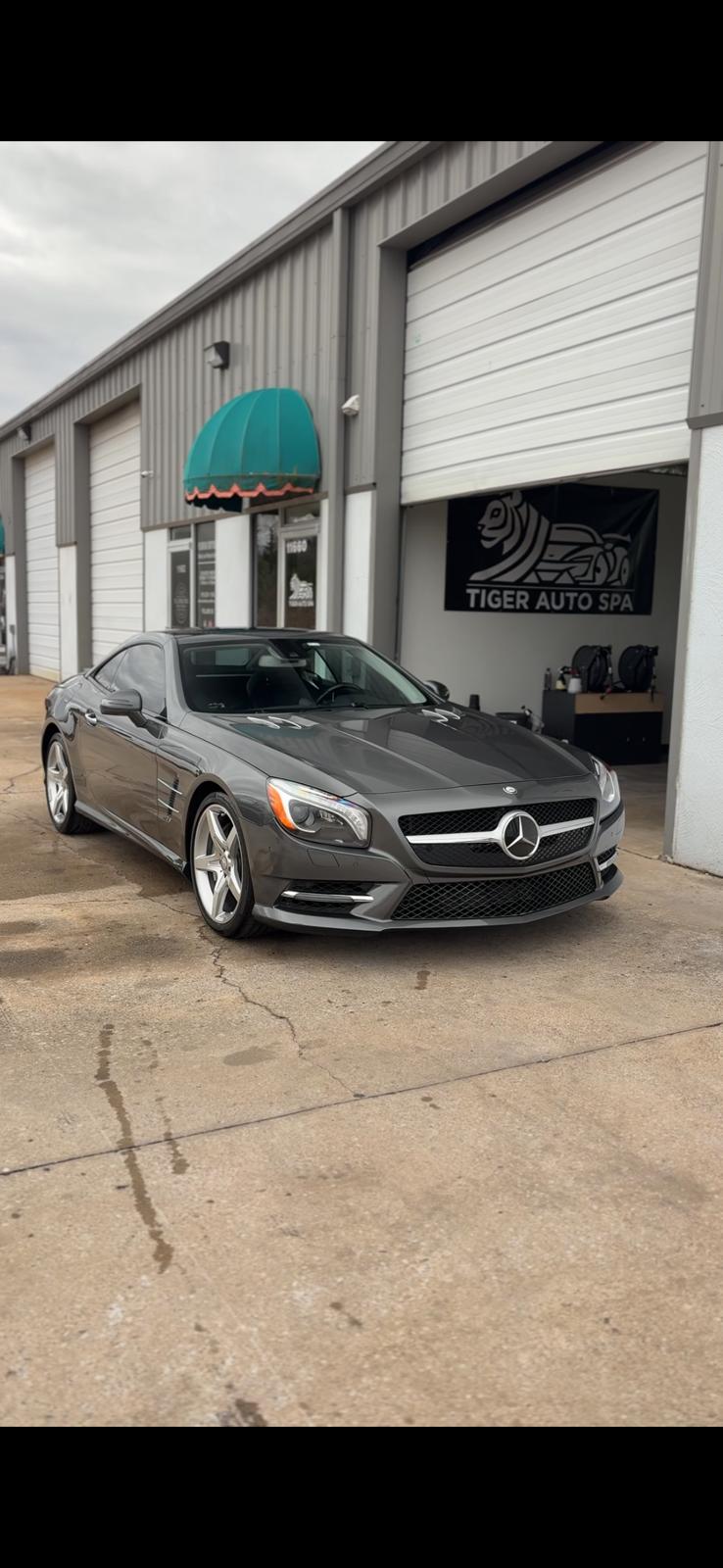 Detailed grey Mercedes SL after full exterior service